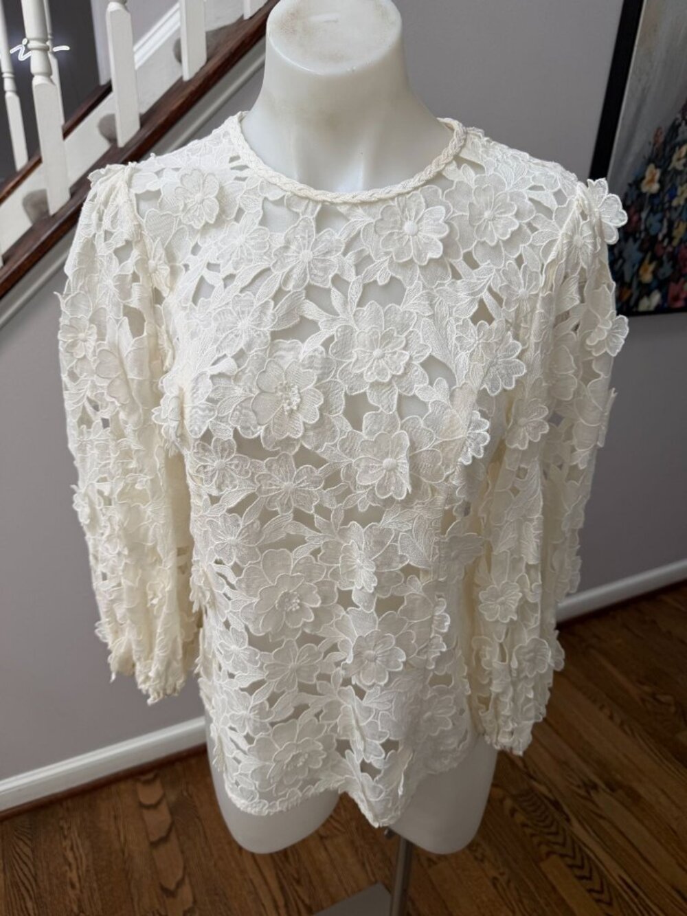 Zimmermann linen silk patience floral blouse top white size 1 small